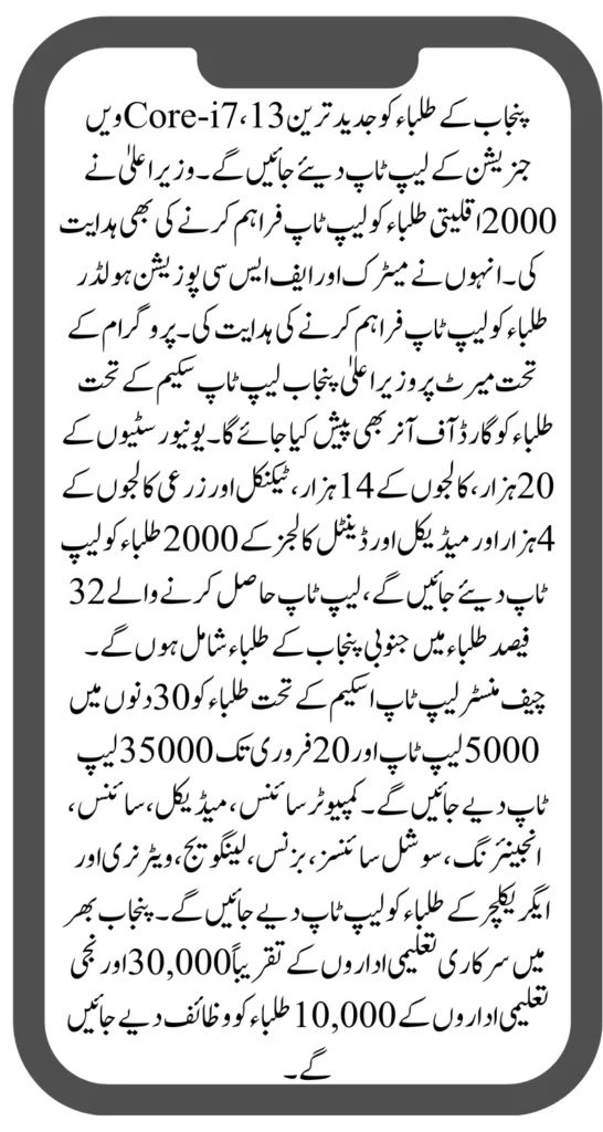 پنجاب کے طلباء کو جدید ترین Core-i7، 13ویں جنریشن کے لیپ ٹاپ دیئے جائیں گے۔ 
