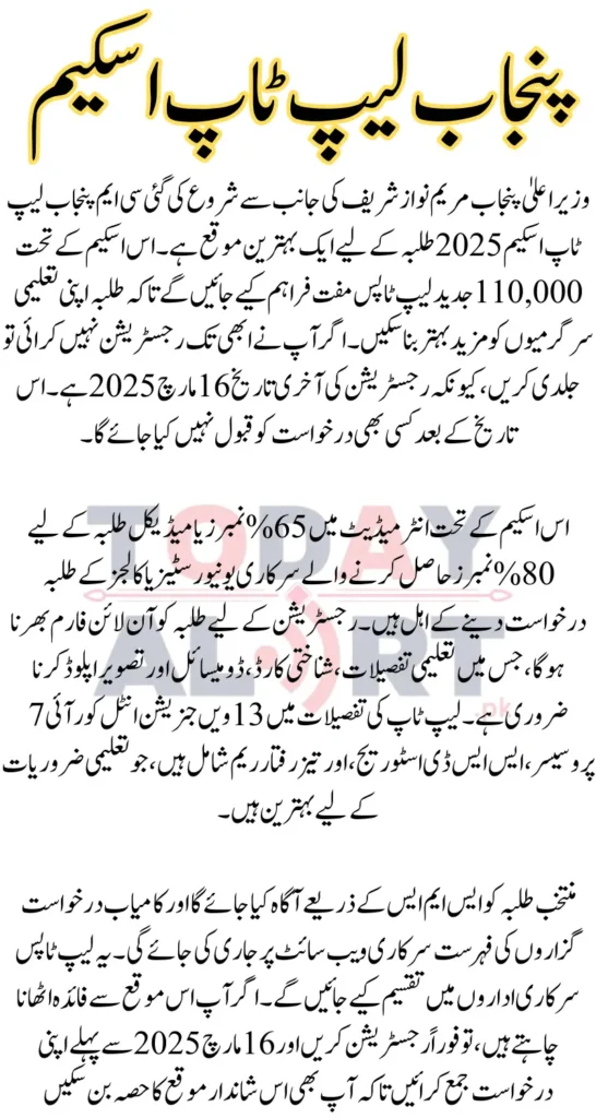 CM Punjab Laptop Scheme 2025 Registration Online 2 Days Left